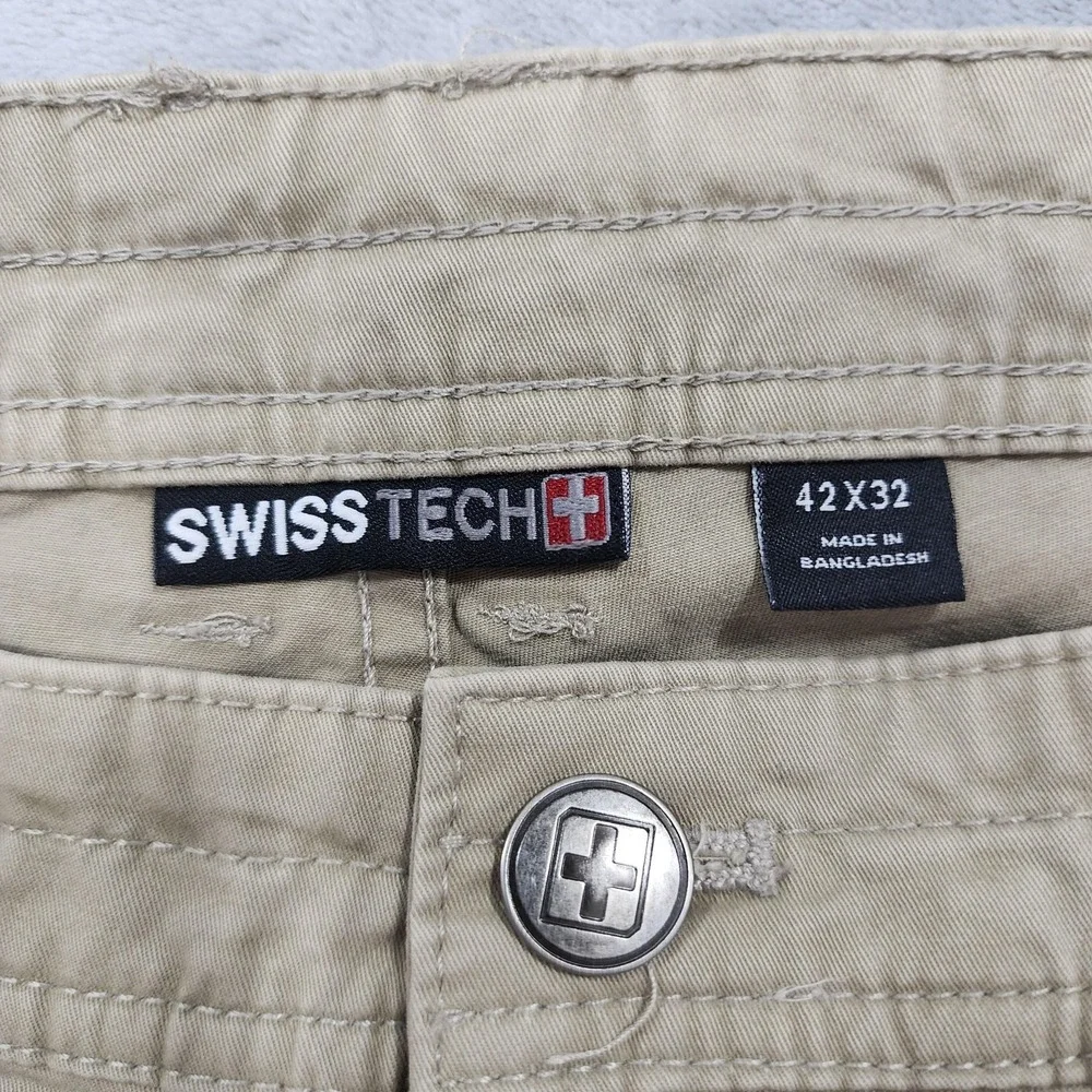 Swiss Tech Pants Mens 42x32 Beige‎ Regular Fit Straight Canvas Khaki Stretch